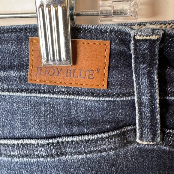 Judy Blue Boyfriend Jeans Sz 32 High Rise Dark Wash Distressed‎ Stretch 32x30 - Picture 7 of 16